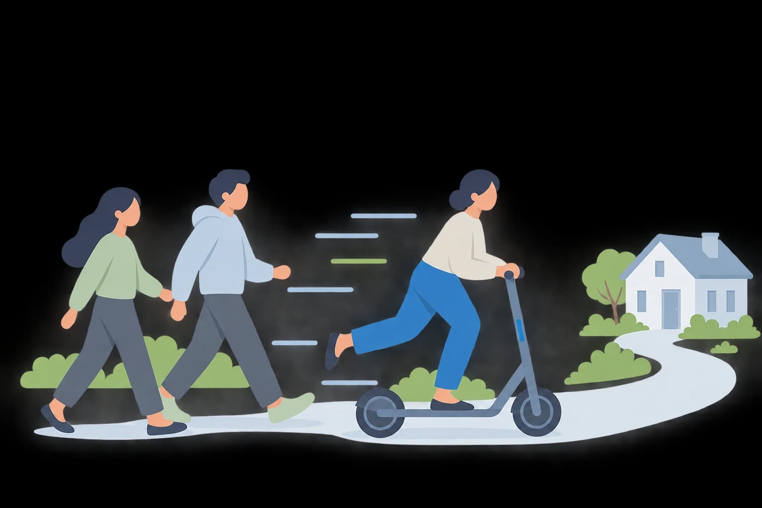 Riding ahead of others to a house